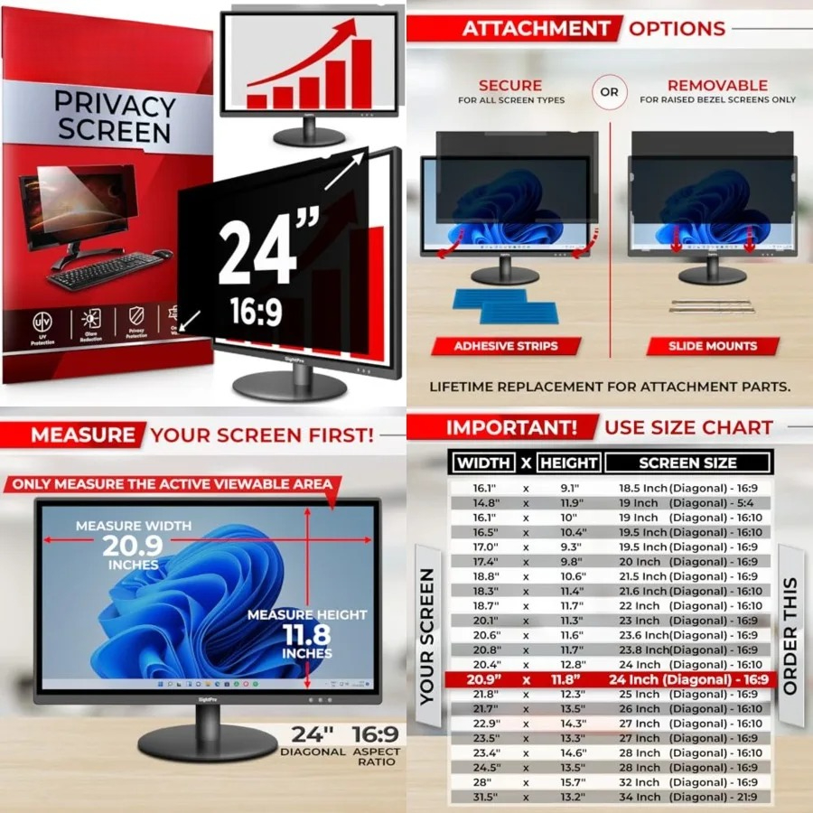Monitor Privacy Filter - 24 Inch 16:9 Computer Privacy Screen