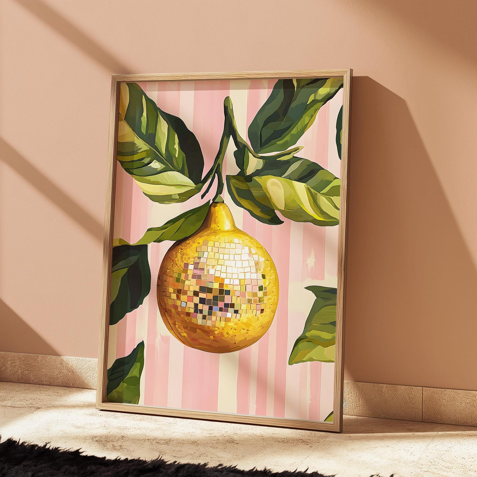 Office Furniture For Home - Retro Abstract Lemon Disco Ball Canvas